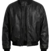 Mens Black Baggy Style Leather Bomber Jacket