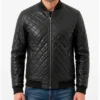 Black Bomber Quilted Leather Jacket for Mens