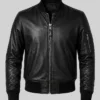 Mens Black Leather MA-1 Flight Jacket