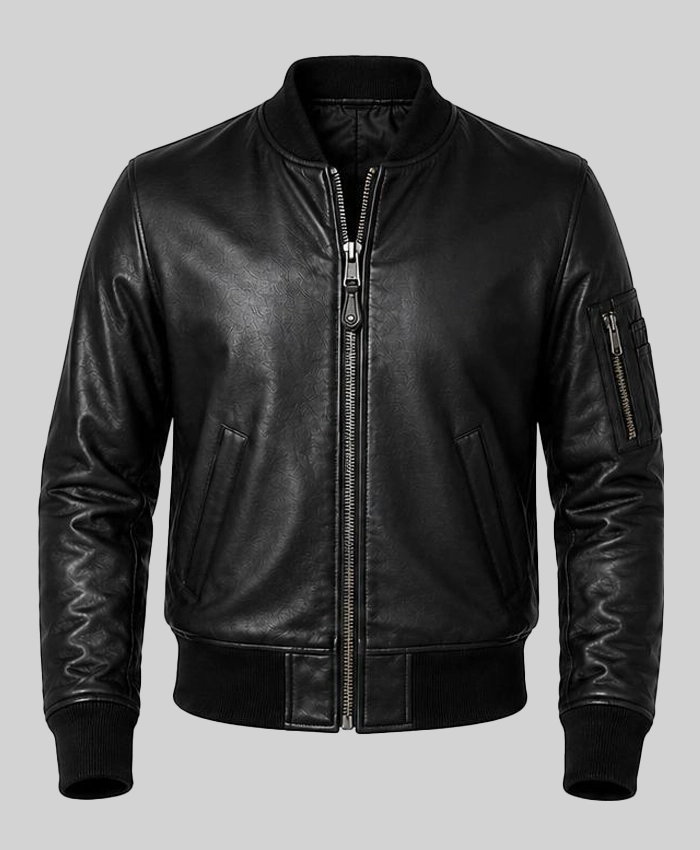 Mens Black Leather MA-1 Flight Jacket