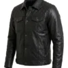 Mens Black Shirt Collar Leather Jacket
