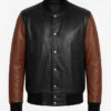 Black and Cognac Bomber Leather Jacket for Mens