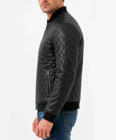 Mens Black Bomber Quilted Leather Jacket