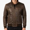 Mens Brown Distressed Motorcycle Jacket