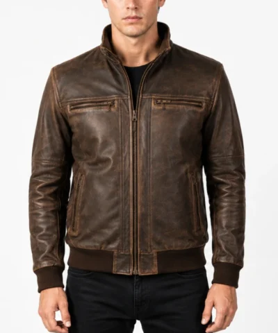 Mens Brown Distressed Motorcycle Jacket