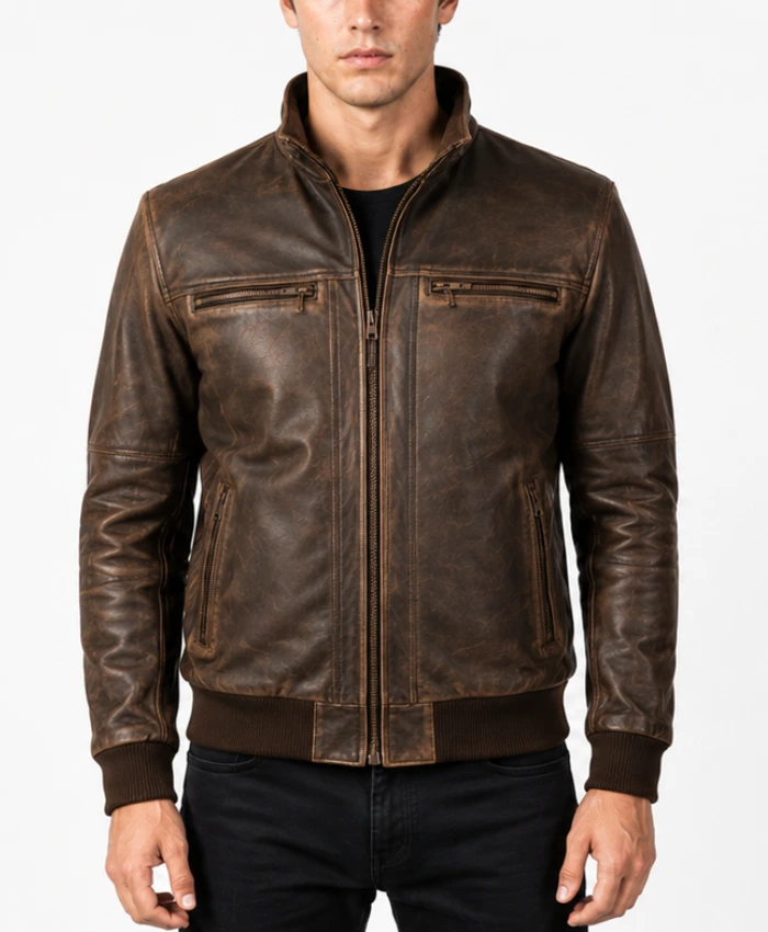 Mens Brown Distressed Motorcycle Jacket