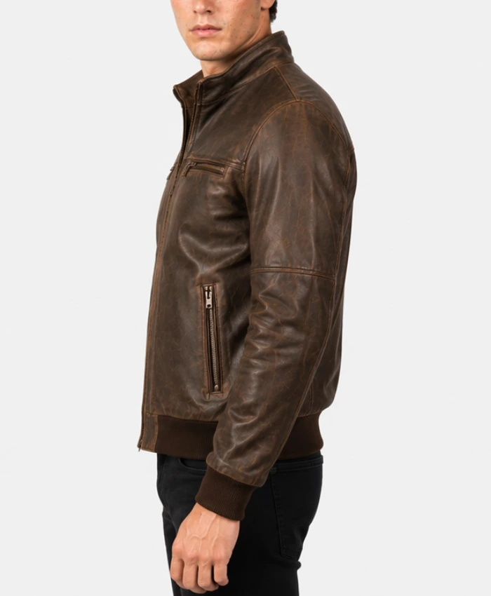 Mens Brown Motorcycle Distressed Jacket