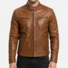 Brown Tan Cafe Racer Leather Jacket for Mens