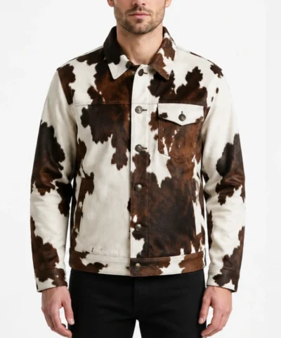 Classic Chest Pocket Cowhide Leather Jacket for Mens