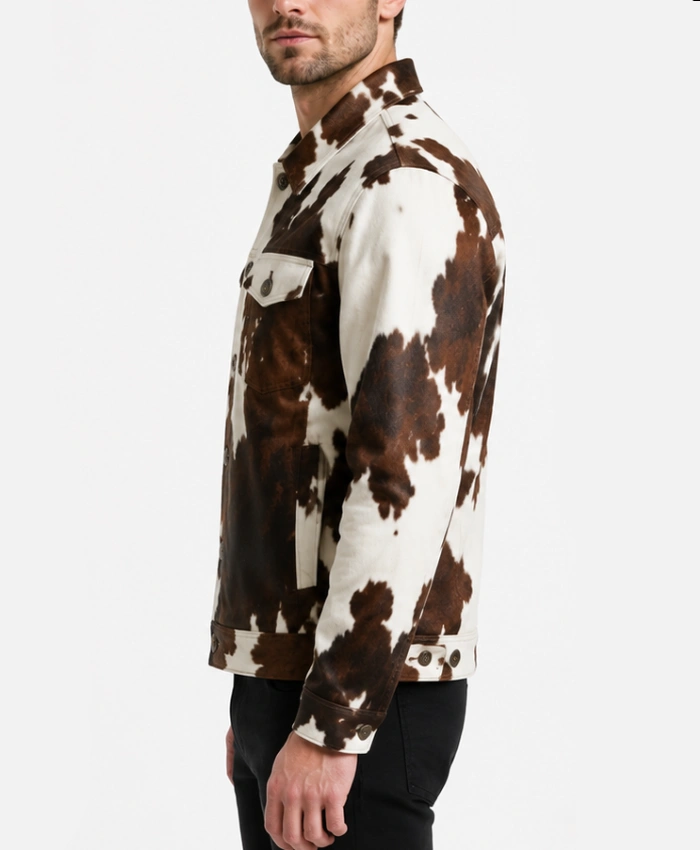 Mens Classic Chest Pocket Cowhide Leather Jacket