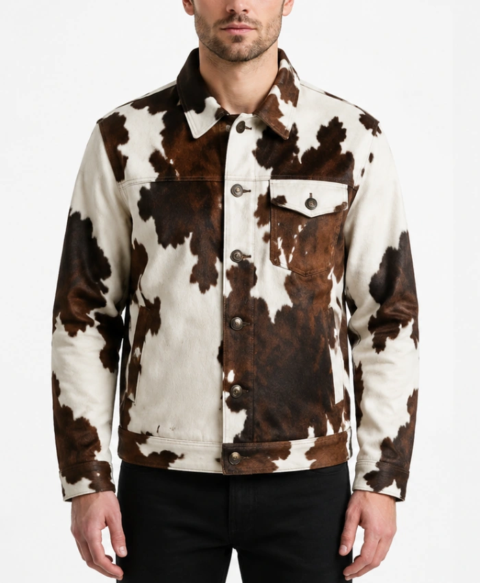 Classic Chest Pocket Cowhide Leather Jacket for Mens