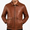 Buy Coffmen Brown A2 Leather Bomber Jacket For Mens