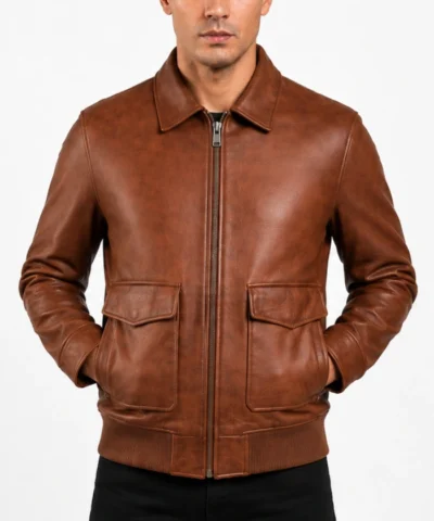 Buy Coffmen Brown A2 Leather Bomber Jacket For Mens