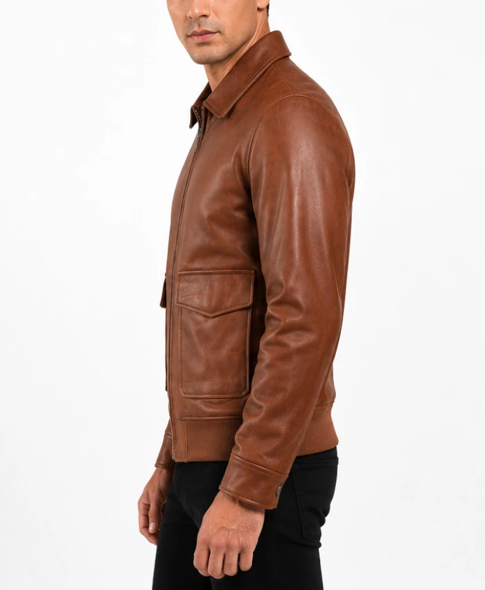 A2 Coffmen Brown Leather Bomber Jacket For Mens