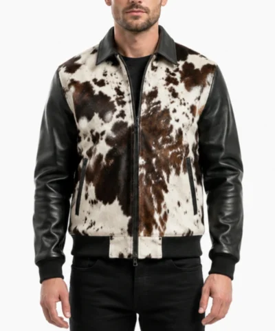 Mens Cowhide and Genuine Black Leather Jacket
