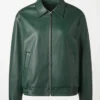 Mens Dark Green Leather Bomber Jacket