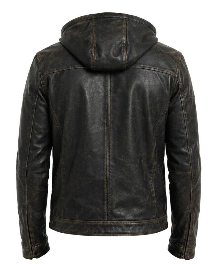 Mens Distressed Black Leather Jacket