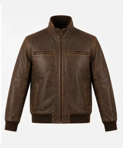 Mens Brown Distressed Motorcycle Leather Jacket