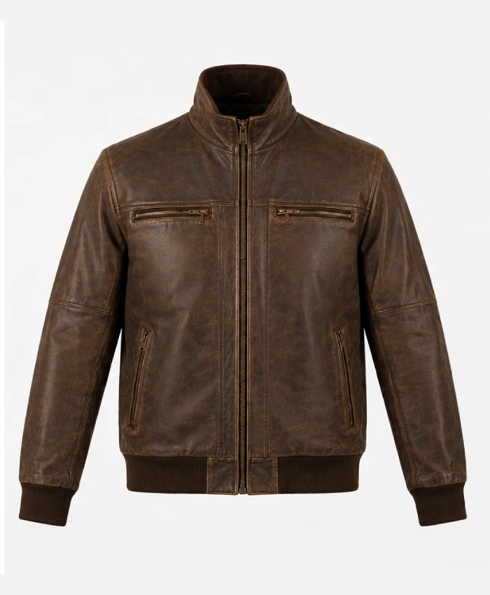 Mens Brown Distressed Motorcycle Leather Jacket