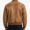 Mens Distressed Tan Bomber Leather Jacket