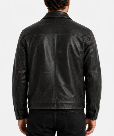 Mens Gatsby Distressed Black Leather Jacket