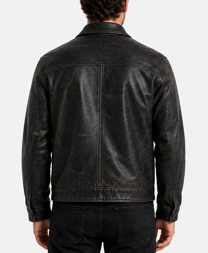 Mens Gatsby Distressed Black Leather Jacket