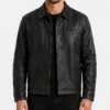 Mens Gatsby Distressed Leather Jacket in Black