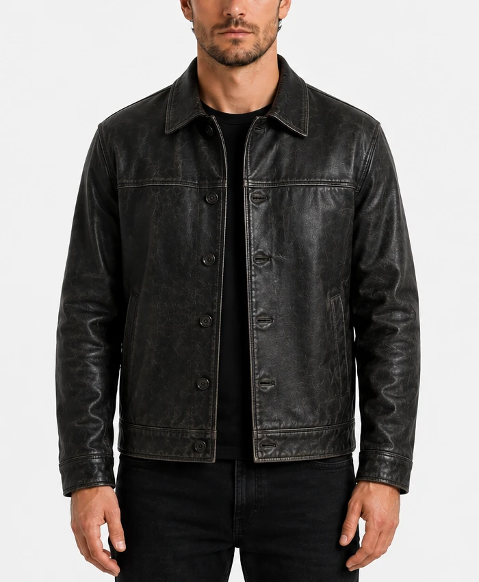 Mens Gatsby Distressed Leather Jacket in Black