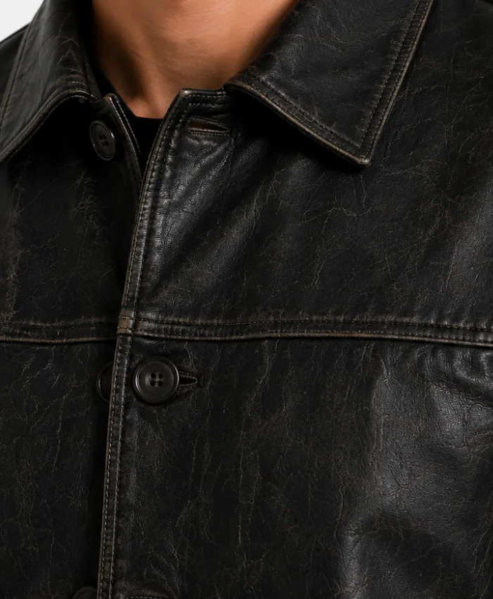 Gatsby Mens Distressed Black Leather Jacket