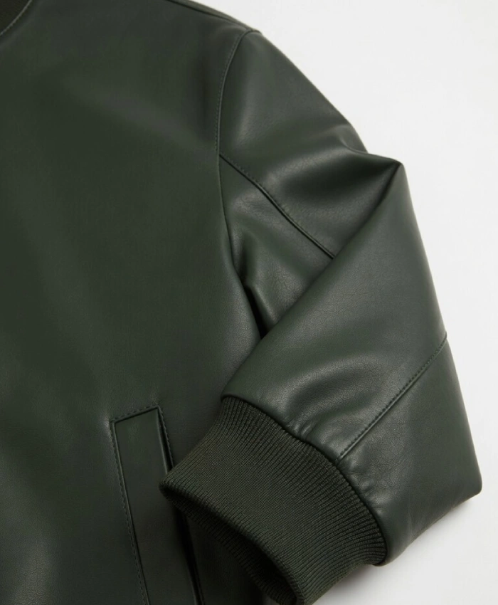 Mens Green Leather Bomber Jacket