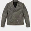 Mens Grey Biker Leather Distressed jacket