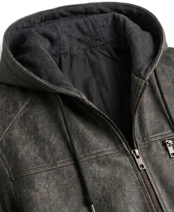 Mens Grey Bomber Style Leather Jacket