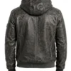 Mens Hooded Bomber Leather Jacket