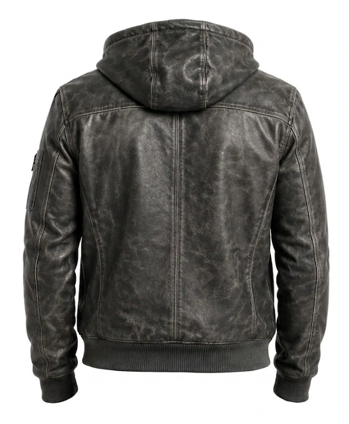 Mens Hooded Bomber Leather Jacket