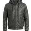 Mens Hooded Bomber Style Leather Jacket