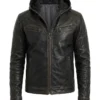Mens Hooded Distressed Black Jacket