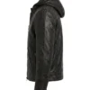 Mens Hooded Distressed Black Leather Jacket