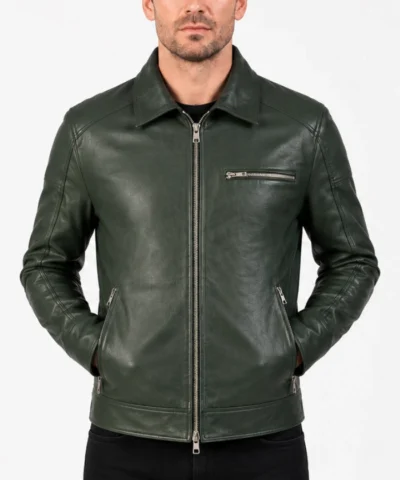 Mens Lavendard Green Leather Biker Jacket On Sale