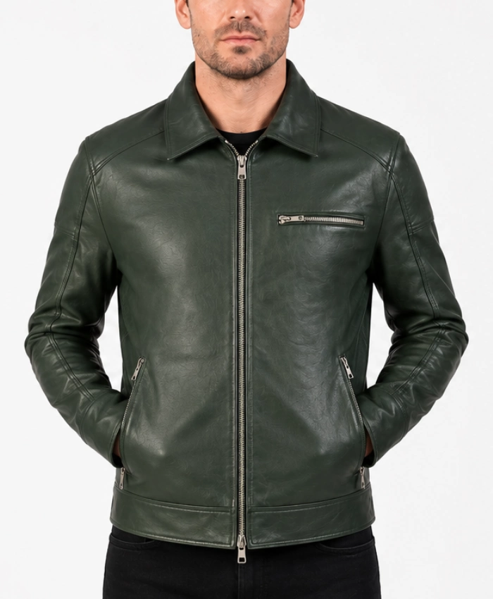 Mens Lavendard Green Leather Biker Jacket On Sale