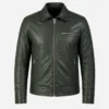 Lavendard Green Leather Biker Jacket for Mens