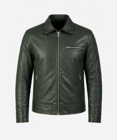 Lavendard Green Leather Biker Jacket for Mens