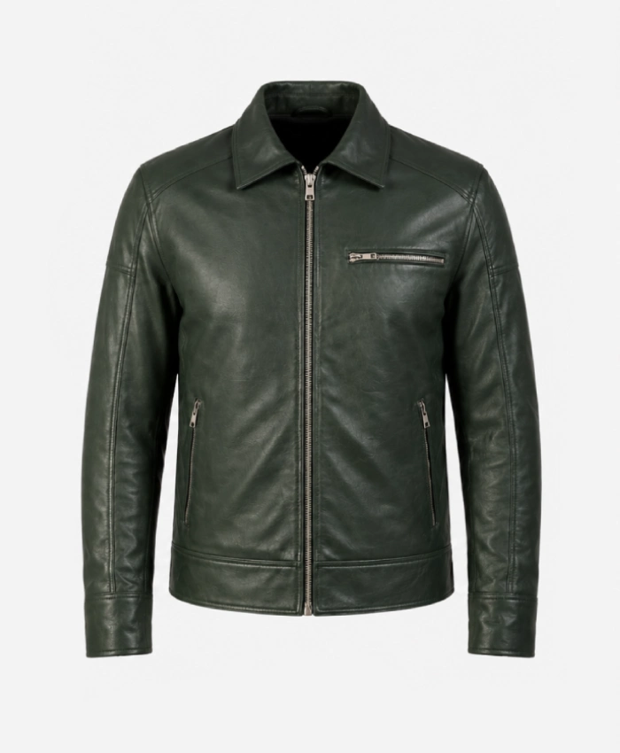 Lavendard Green Leather Biker Jacket for Mens