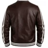 Mens Leather Varsity with Striped Ribbed Collar and Sleeves Jacket