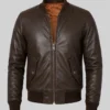 Mens MA-1 Flight Lambskin Leather Dark Brown Jacket