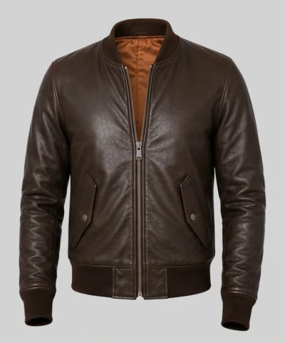 Mens MA-1 Flight Lambskin Leather Dark Brown Jacket