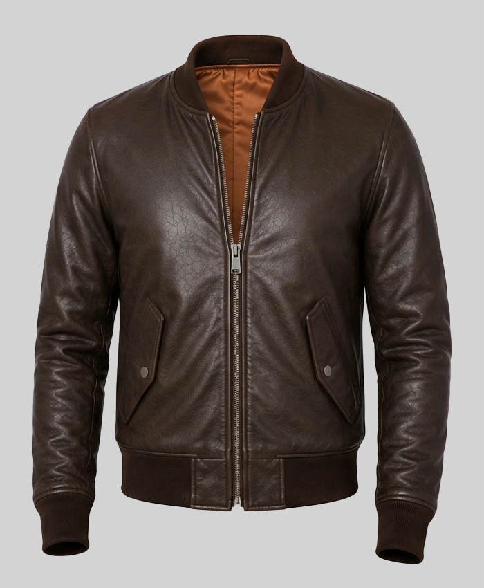 Mens MA-1 Flight Lambskin Leather Dark Brown Jacket