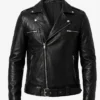 Mens Negan Black Asymmetrical Belted Biker Leather Jacket