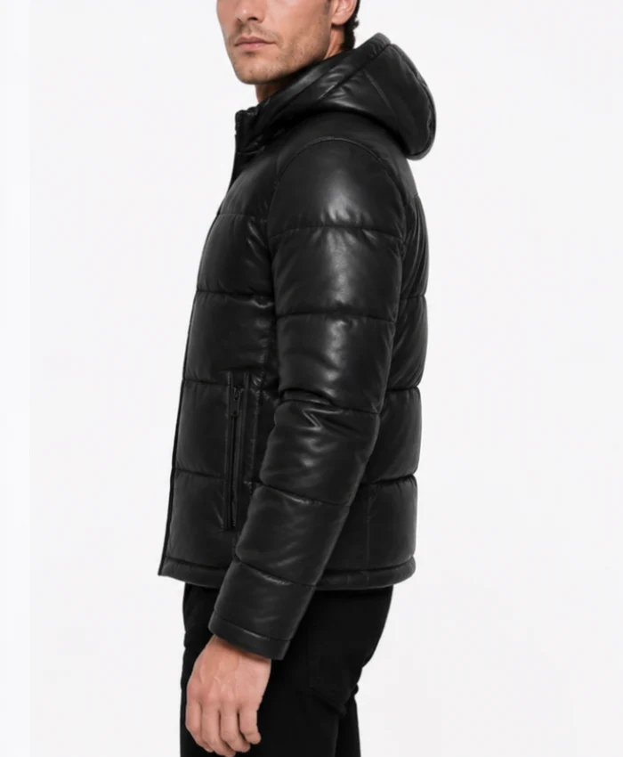 Mens Black Puffer Leather Jacket