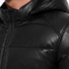 Mens Puffer Black Leather Jacket