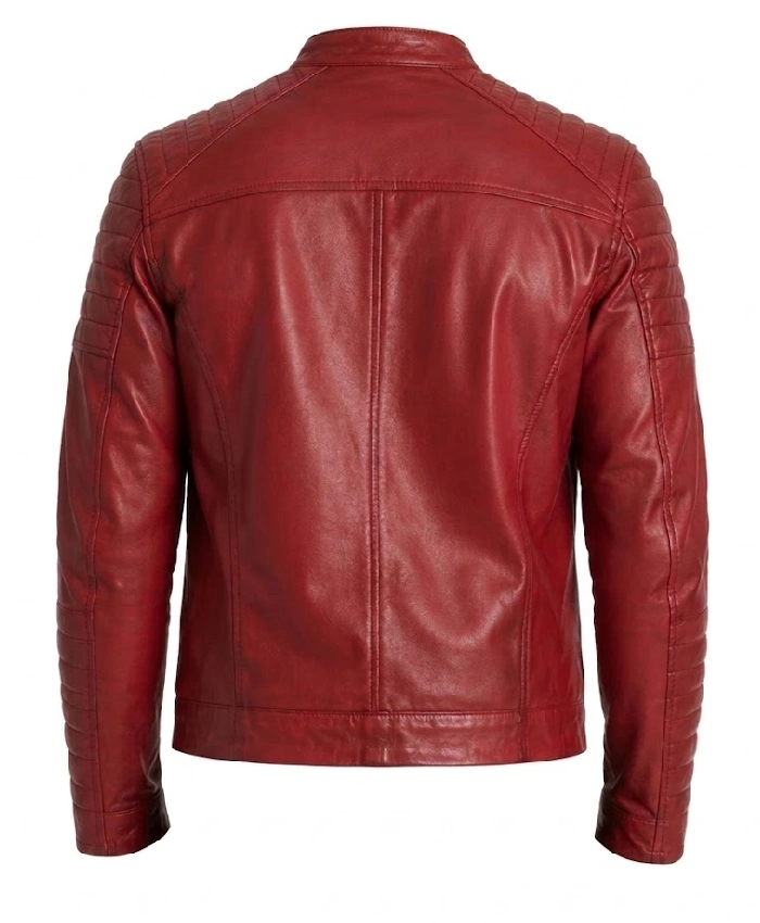 Mens Red Quilted Biker Jacket